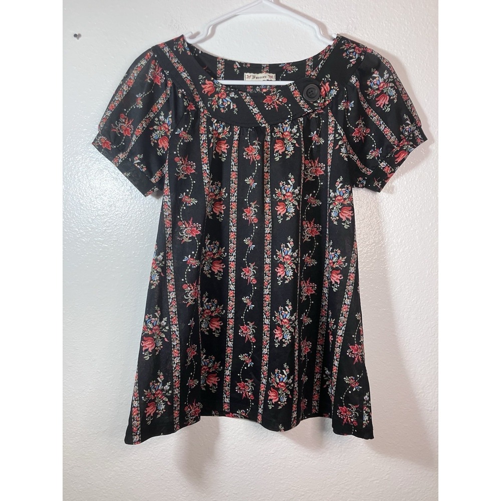 Y2K Dark Romantic Floral Women's Blouse Medium Made In USA Goth Soft Girl Top